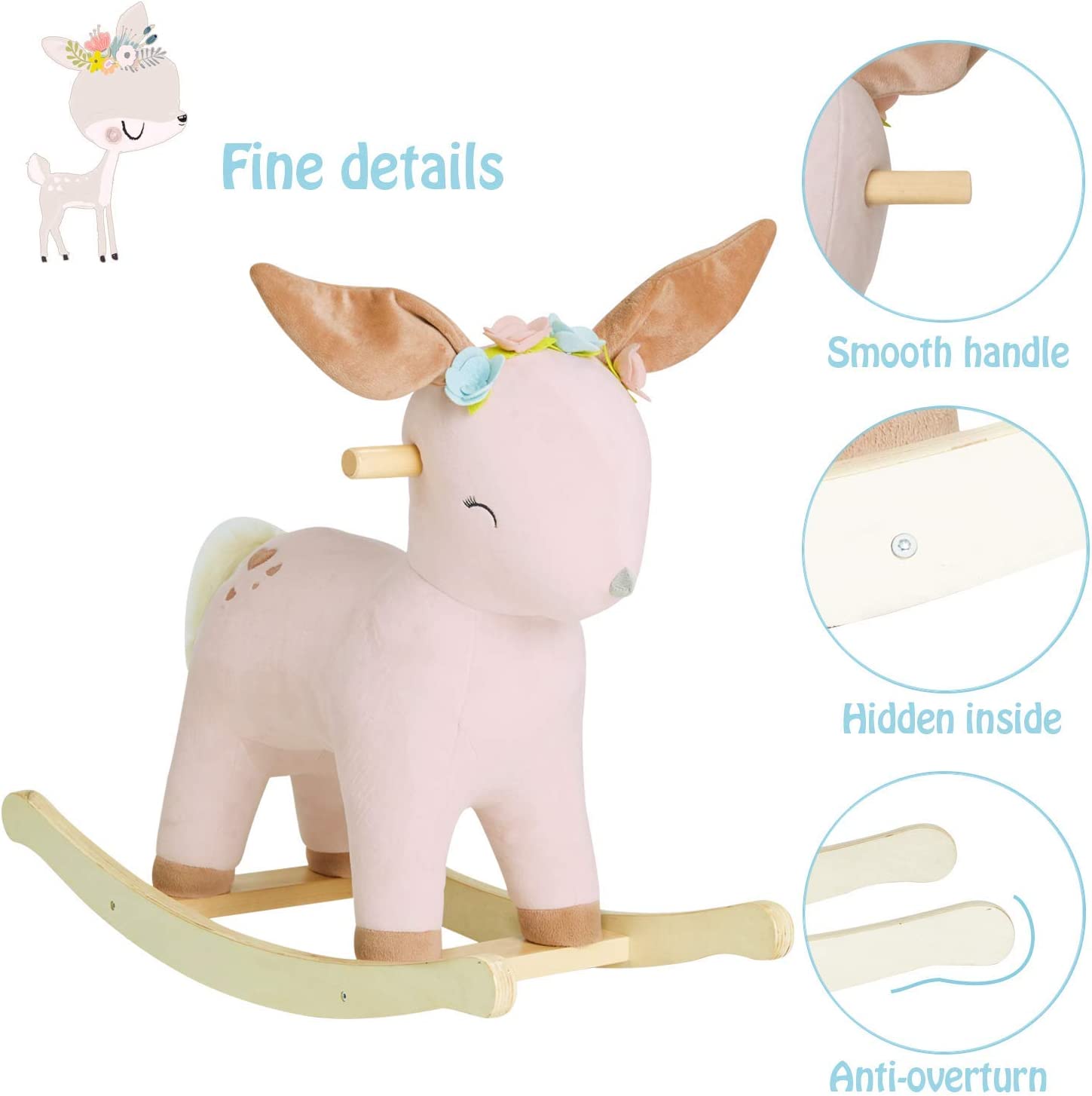 Labebe - Plush Reindeer Rocking Horse Pink