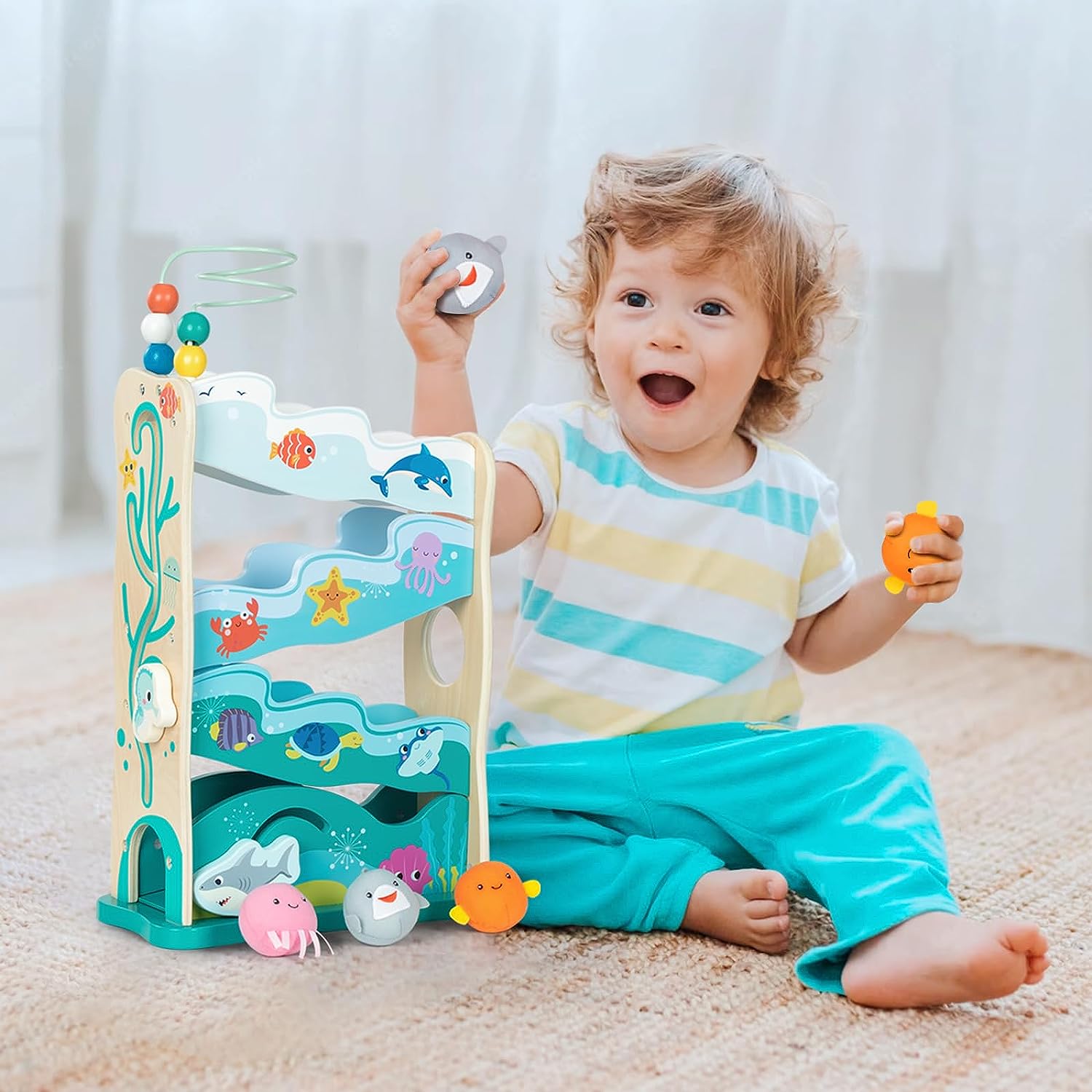 Labebe Montessori Wooden Ocean Slide Toy