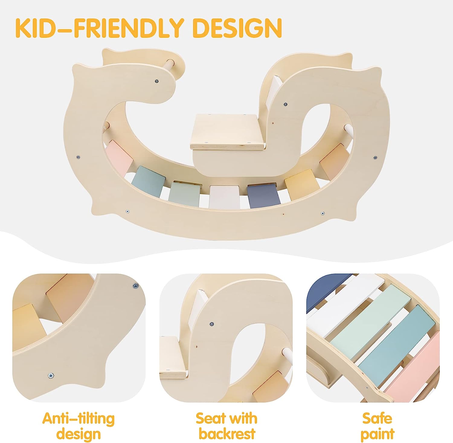 Labebe - Wood Rainbow Rocker Chair for Toddlers