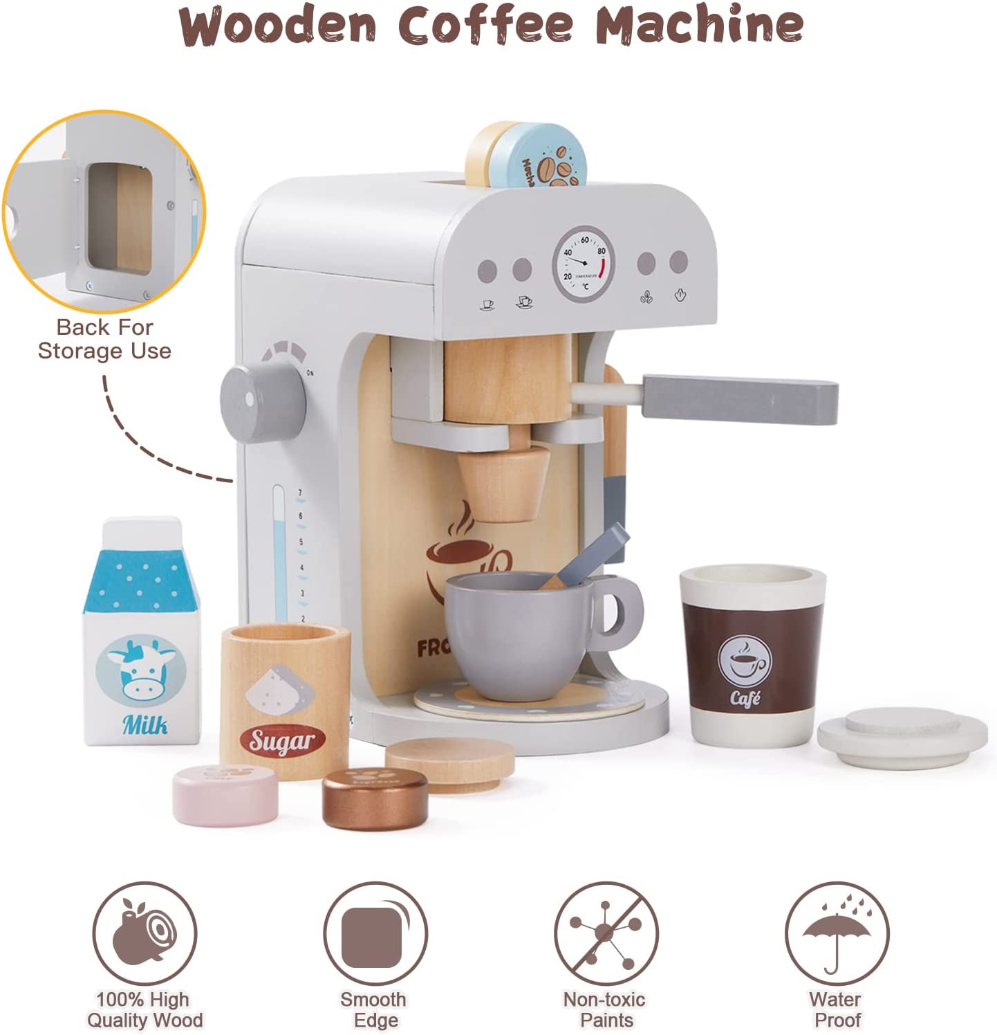 Labebe - Kids Coffee Maker Playset-Wooden Kitchen Toys