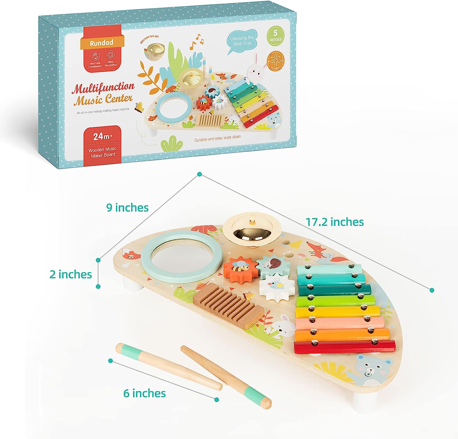 QIZEBABY Wooden Toys for Toddlers,Baby Toys 12-18 Months  Development,Education Toys for Stacking &Sorting ,Xylophone & Bead Maze &  Teaching