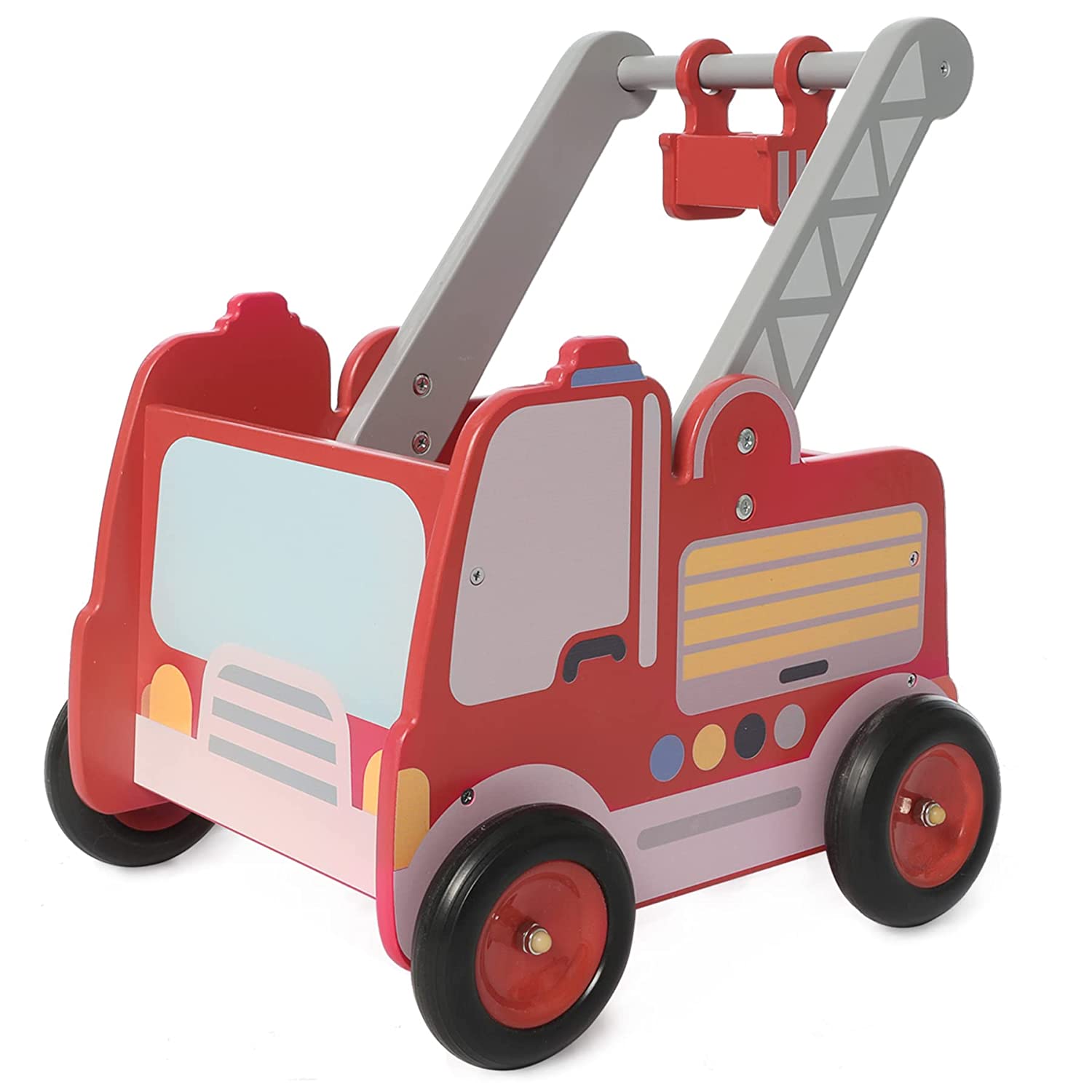 Labebe - Red Fire Truck Wooden Baby Push Walker