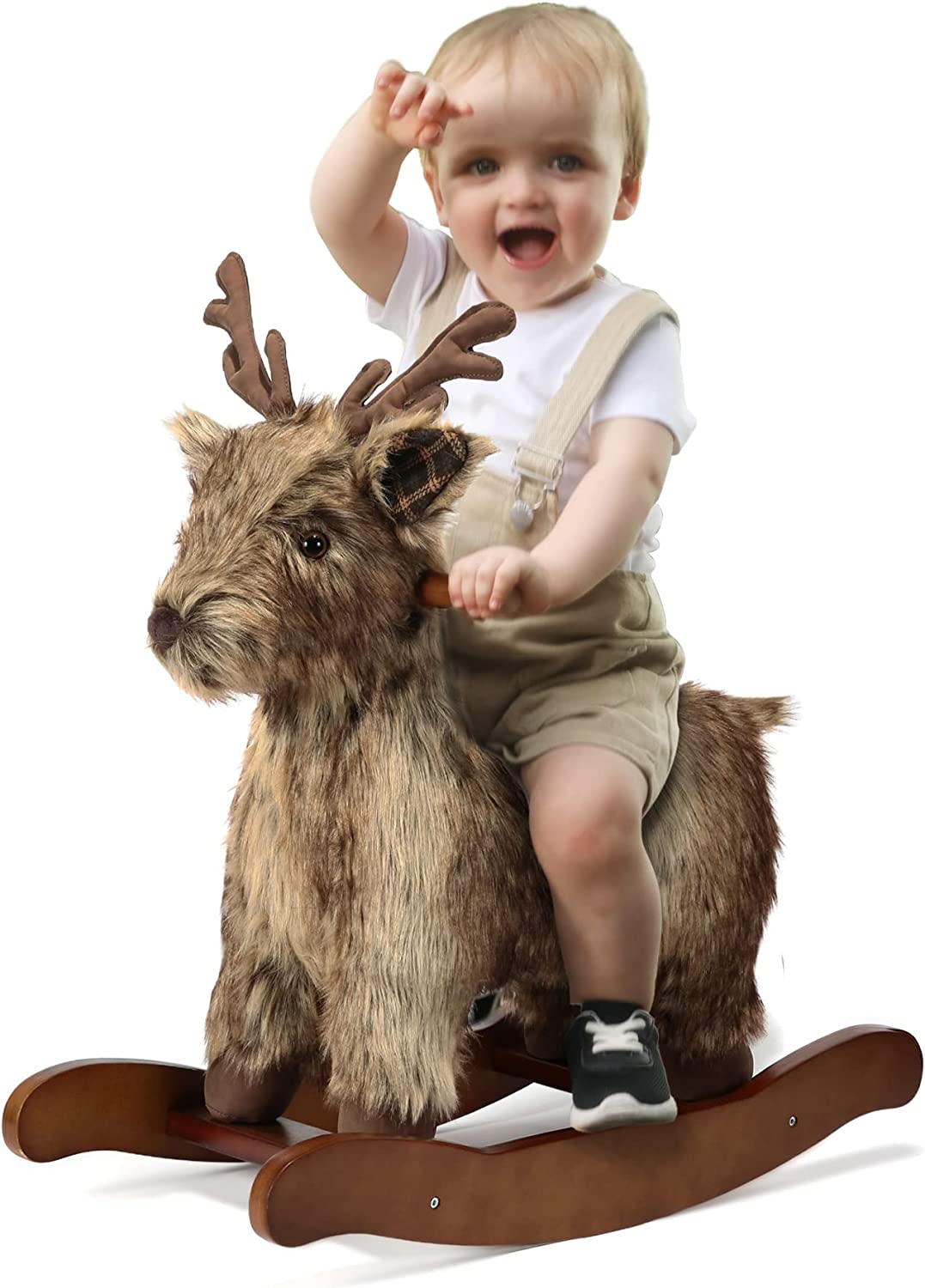 Labebe - Wooden Plush Reindeer Baby Rocking Horse