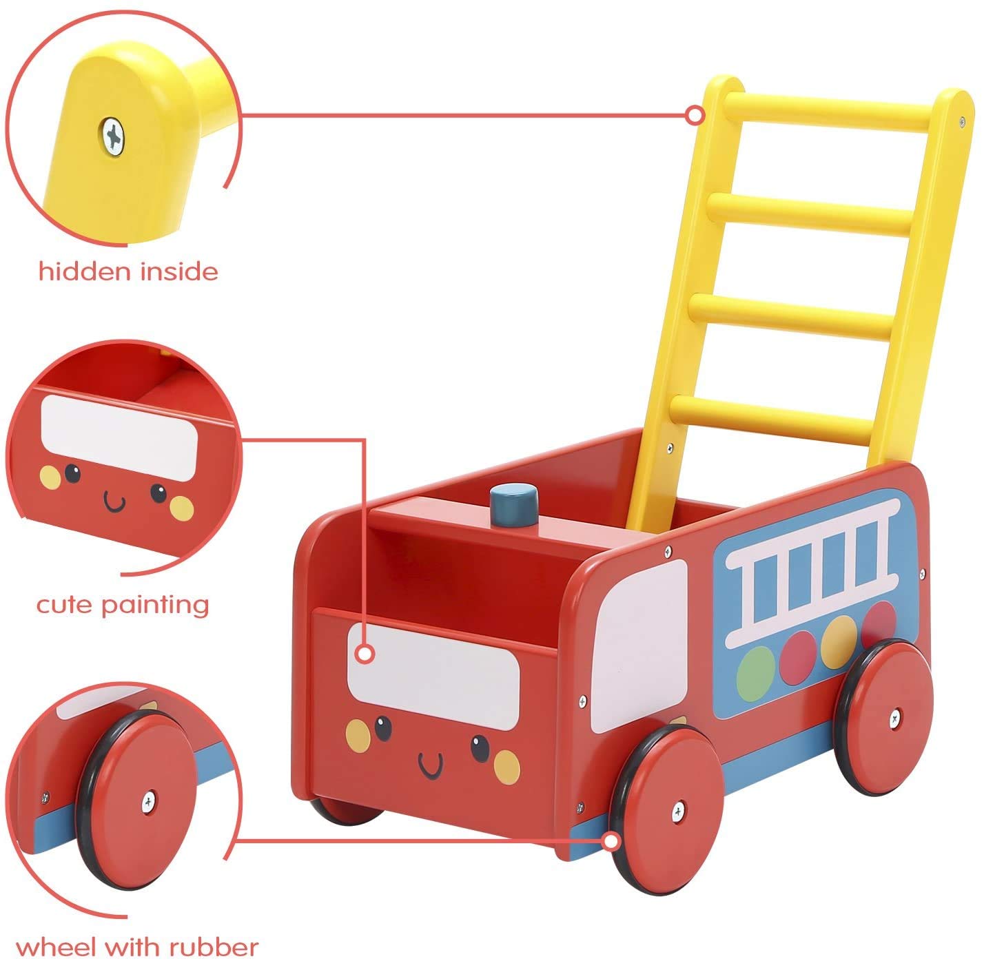 Labebe - 4 Wheels Walker for Baby Red Fire Truck