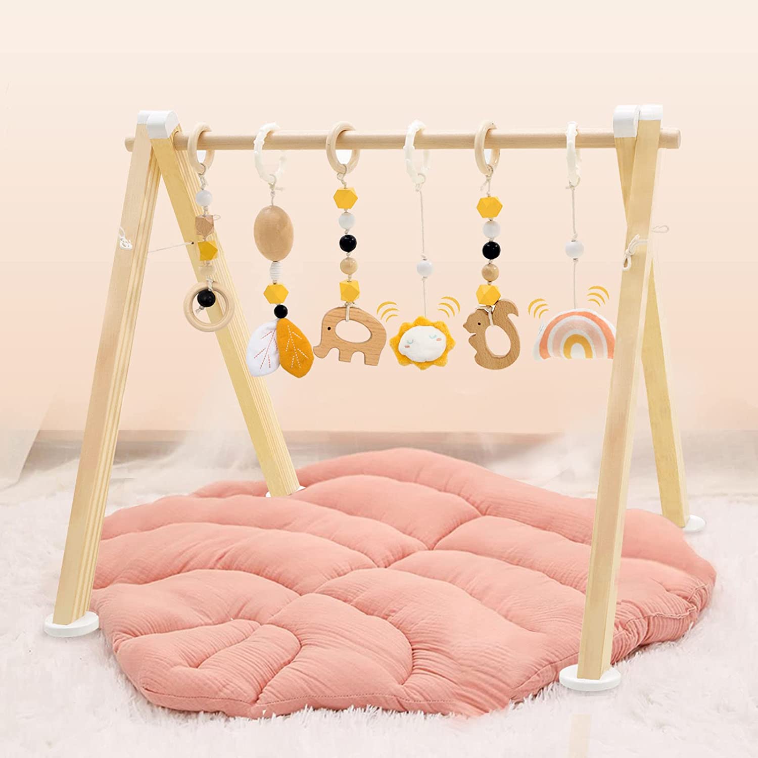 Labebe - Wooden Baby Gym with 6 Hanging Toys